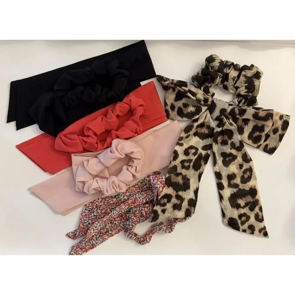 5 Schrunchies w/ Decorative Bows by Lululemon, J Crew & Zara